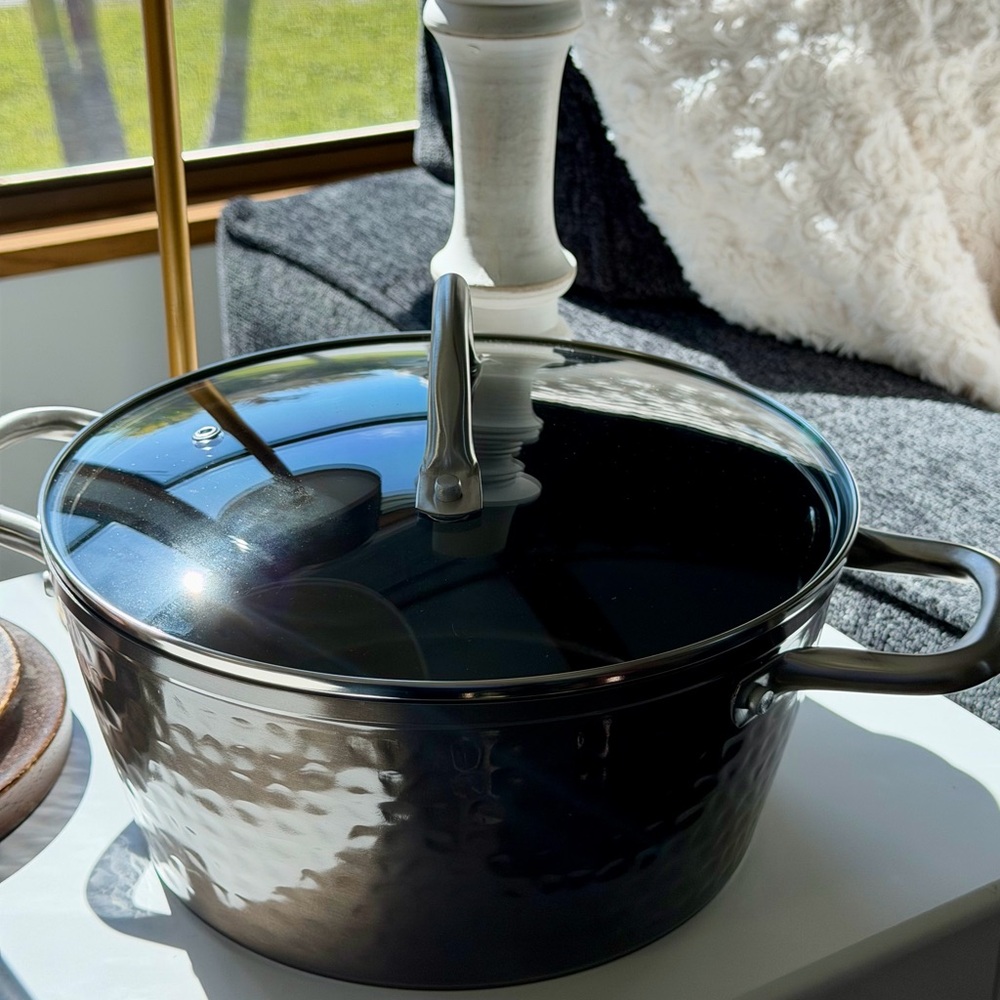 Basil & Kraft Home/Kitchen Hammered Nonstick Saucepan with Glass Lid - Brown - Picture 8 of 16